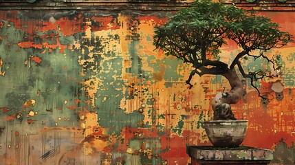 Chinese architecture green tree illustration background poster