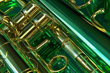 Background green trumpet brass Polished. Generative Ai