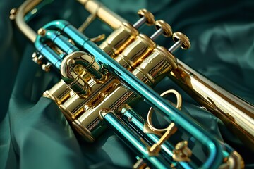 Background green trumpet brass Polished. Generative Ai