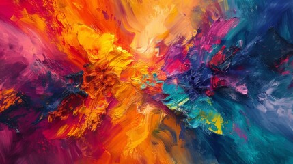 Chromatic Canvas Symphony: Witnessing the Vivid Abstract Art Explosion Unfold, as Colorful Paint Swirls Collide on Modern Canvas, Evoking Artistic Texture and Intense Emotion