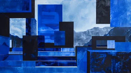 Rollo Blue black architectural landscape illustration poster background © jinzhen