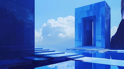Fotobehang Blue black architectural landscape illustration poster background © jinzhen