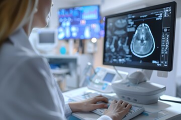 Doctor Utilizing Ultrasound Technology to Monitor Pregnancy Progress in Medical Clinic - obrazy, fototapety, plakaty
