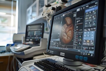 Doctor's Dedicated Ultrasound Examination for Comprehensive Prenatal Care - obrazy, fototapety, plakaty