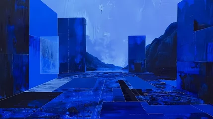 Fototapeten Blue black architectural landscape illustration poster background © jinzhen