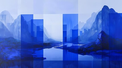 Blue black architectural landscape illustration poster background
