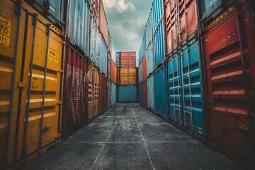 Delivery of cargo shipping containers in the storage area. Generative Ai