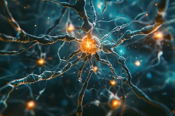 Human neural neurology of micro mental active nerve cells. Generative Ai - obrazy, fototapety, plakaty