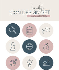 Linestyle Icon Design Set Business Strategy