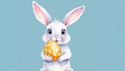 Fototapeta premium Springtime Joy: Watercolour Hand Painted Bunny with Easter Egg