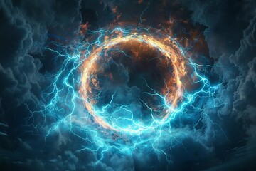 Space-time lightning blast plasma travel power. Generative Ai - obrazy, fototapety, plakaty