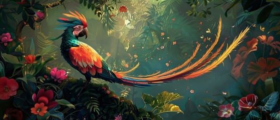 Enchanted jungle chronicle, a visual feast of fabled creatures and birds