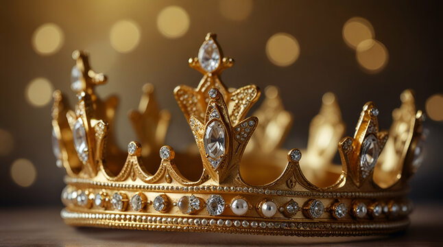 golden beautiful crown on a shiny background. Selective focus.generative.ai
