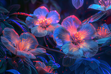 Illustration of colorful flowers glowing in the dark