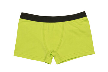 Bright men's green briefs isolated on a white background.