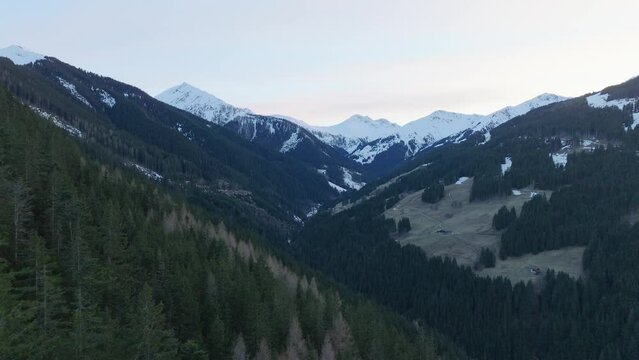 Majestic aerial view of Saalbach-Hinterglemm ski resort in Austria during dusk