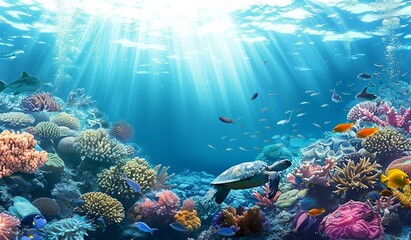 Fototapeta na wymiar Vibrant Underwater Scene with Coral Reef and Tropical Fish. Made with Generative AI Technology