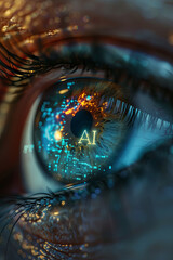 An eye with text "AI" reflection on it