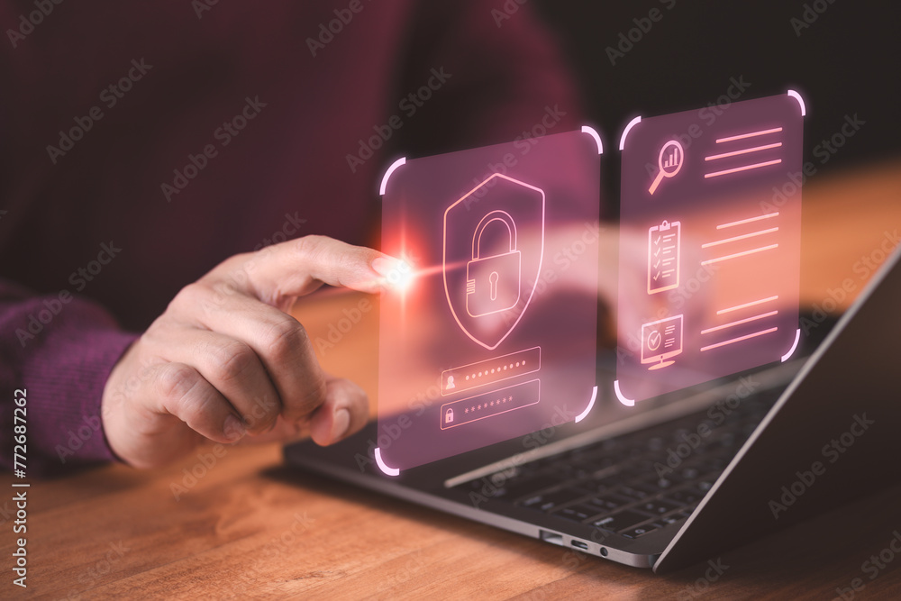 Aufkleber Ensuring member privacy and security integrity with a sophisticated system, incorporating secure internet access network technology and cybernetic lock screen icons for enhanced digital protection.