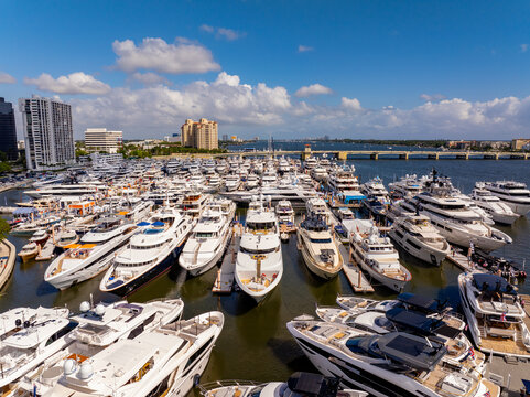 Aerial stock Palm Beach International Boat Show