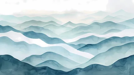 Rolgordijnen Watercolor clouds and mist surrounding fairyland mountains illustration poster background © jinzhen