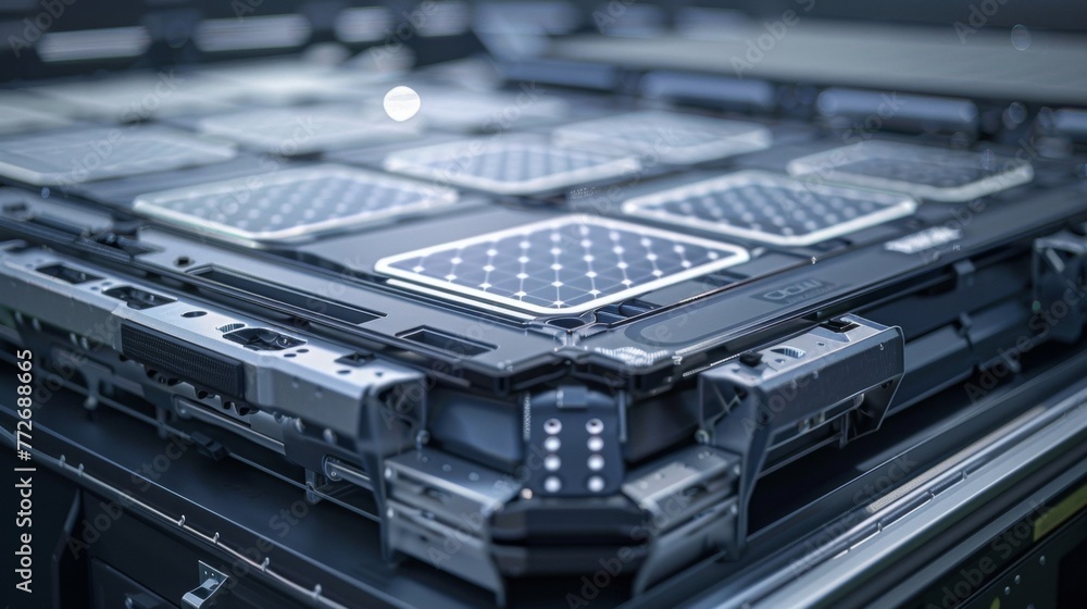 Poster a closeup image of the solar panel on top of the emergency unit with its sleek and modern design cle