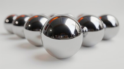 Bright photo of chrome balls. There is a lot of reflection in the balls. Interesting background. Generative AI