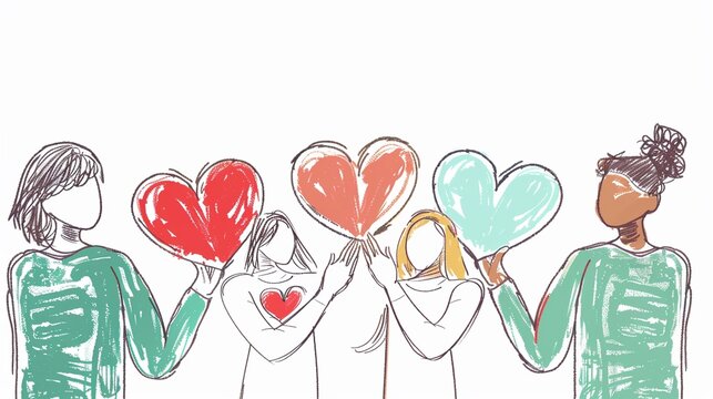 Gentle hand-drawn illustrations of Christian charity and kindness white background