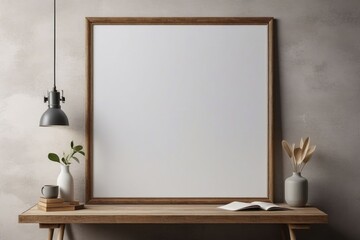 A blank photo frame on a painted wall for mockup design