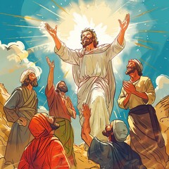 Light-hearted hand-drawn scene of the transfiguration - obrazy, fototapety, plakaty