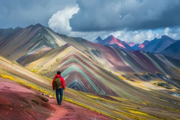 Runde Alu-Dibond Bilder Vinicunca Montaña de Siete Colores, or Rainbow Mountain, in Vinicunca, Cusco Region, Peru. A breathtaking natural wonder.