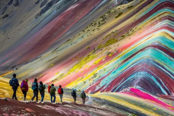 Fotobehang Vinicunca Montaña de Siete Colores, or Rainbow Mountain, in Vinicunca, Cusco Region, Peru. A breathtaking natural wonder.