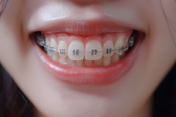 Obraz premium 笑顔のアジア人女性の歯科矯正