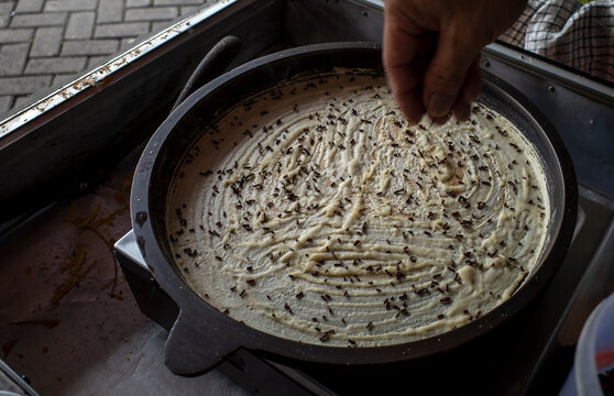 Making leker cakes or crepes, Indonesian traditional snacks