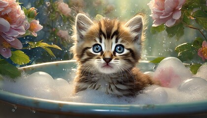 Kitten in a Bubble Bath
