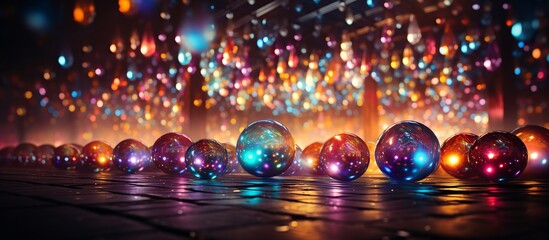 Fototapeta na wymiar Colorful balls on the background of bokeh lights.