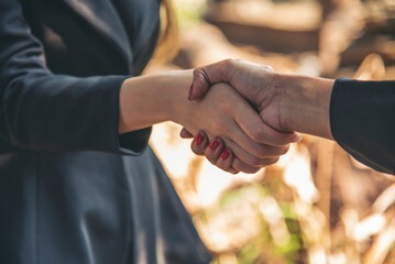 Banner Trust honesty business customer handshake together promise partner. Panorama Businessman...