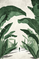 Poster design of a human figure surrounded by green natural plants