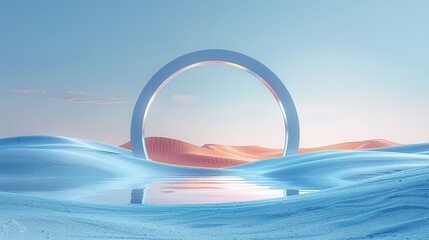 Digital Clean background, calm sand dunes, a regular hexagon frame standing inside the sand dunes, minimalist beautiful AI background