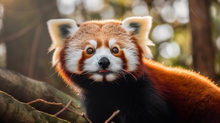 Red panda (Ailurus fulgens) in autumn forest - obrazy, fototapety, plakaty