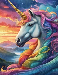 Unicorn with hair and horn in LGBTQ+ colors