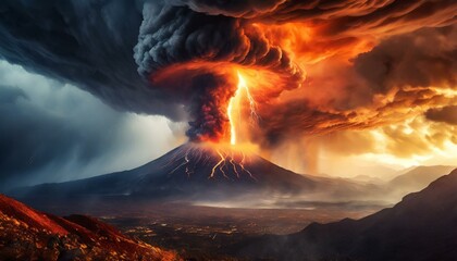 Vicious Thunderstorm with fire tornado touch down Epic cinematic brilliant stunning intricat