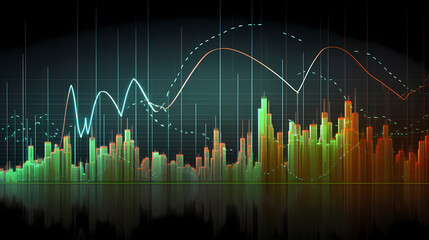 Global business data analysis bar and line chart with charts