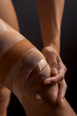 Step-by-Step Guide on How to Apply KT Tape for Knee Pain Relief - obrazy, fototapety, plakaty