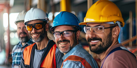 smiling construction workers posing for the camera, generative AI