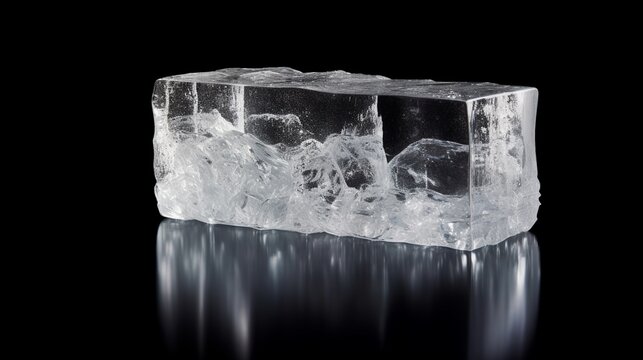 Ice cube isolated on black background. Close up. Studio shot.