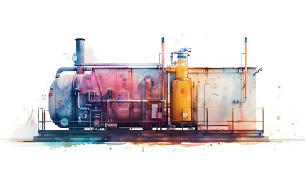 Vibrant Watercolor of a Geothermal Heat Pump System for Efficient Heating and Cooling Solutions