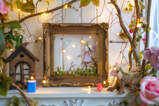 Interior design decoration a fairy picture frame on the mantle
