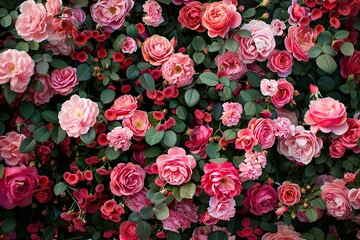 Pink Rose Bushes in Full Bloom for Background
