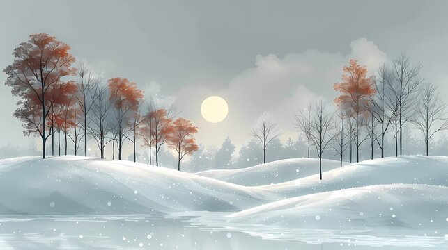 Digital snow scene trees fairy tale abstract illustration poster web page PPT background